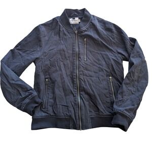 TOPMAN Navy Blue Cotton Twill Full Zip Bomber Jacket Mens Large Canvas Preppy